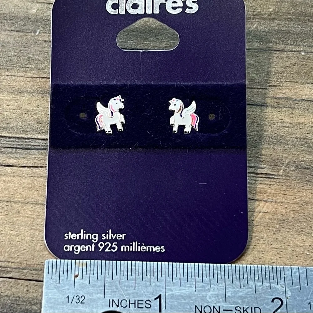 NEW Claire's Sterling Silver Unicorn Butterfly & Gemstone Stud Earring Set Kids‎